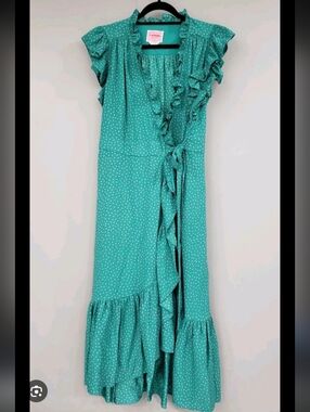 Nwot kate spade Green Polka Dot Ruffle Wrap Maxi Dress